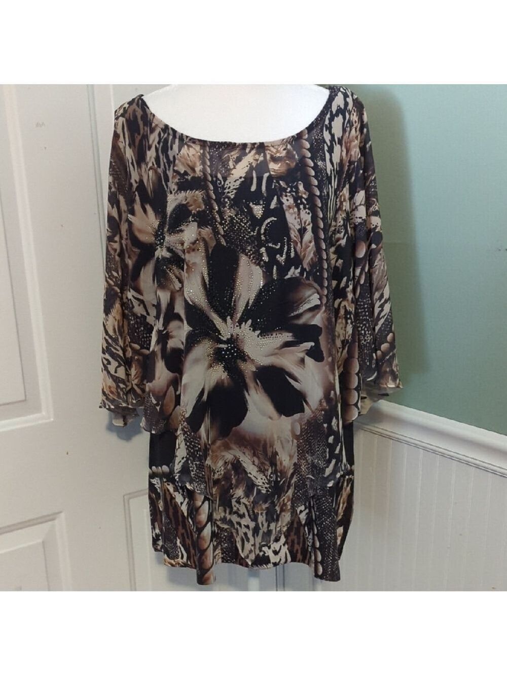 Dress Barn Womens 2X Floral Sparkle Lined Tank Top Blouse